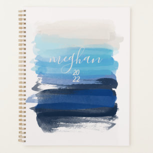 Ocean Blue Watercolor Monogram Script Planer