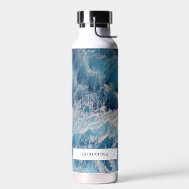 Ocean Blue Waves Bath Individuelle Name Trinkflasche