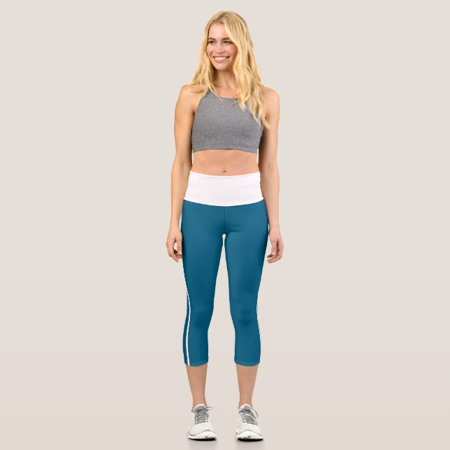 Ocean Blue & White High Waisted Capri Leggings (Vorderseite)
