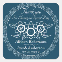 Ocean Blue & White Wedding Classic Round Aufkleber