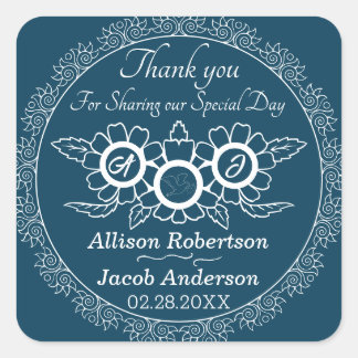 Ocean Blue & White Wedding Classic Round Aufkleber