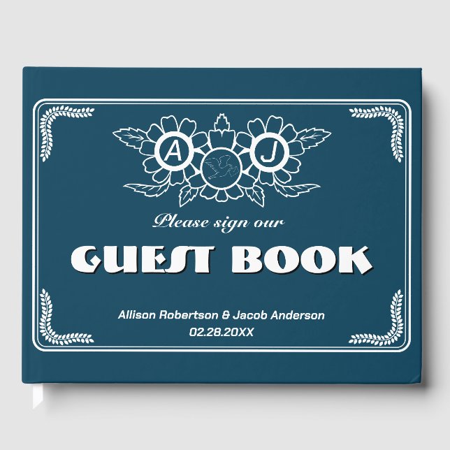 Ocean Blue & White Wedding Gästebuch (Vorderseite)