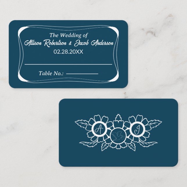 Ocean Blue & White Wedding Tischnummer Platzkarte (Vorne/Hinten)
