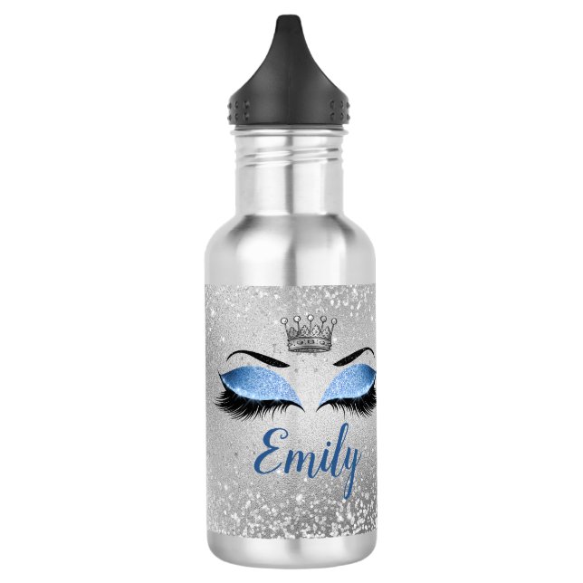 Ocean Blush Blue Glitzern Eyes Monogram Edelstahlflasche (Links)