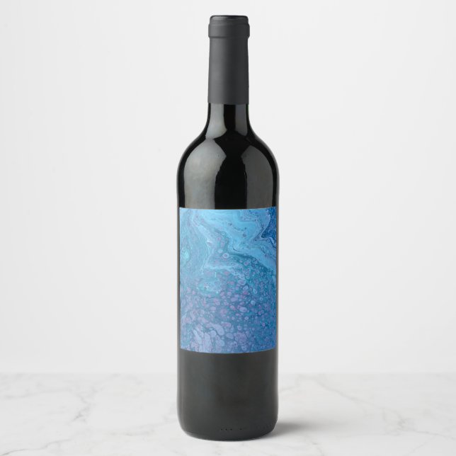 Ocean Breeze 3 Blue Abstract Wine Bottle Label Weinetikett (Vorderseite)