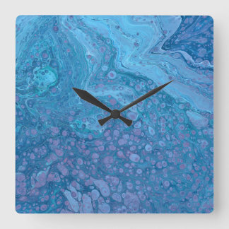 Ocean Breeze 3 Blue Purple Abstract Wall Clock Quadratische Wanduhr