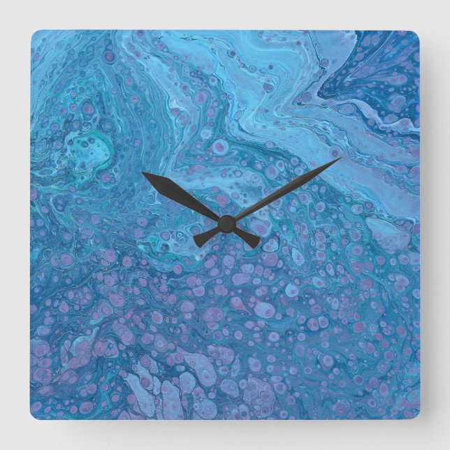 Ocean Breeze 3 Blue Purple Abstract Wall Clock Quadratische Wanduhr (Vorderseite)