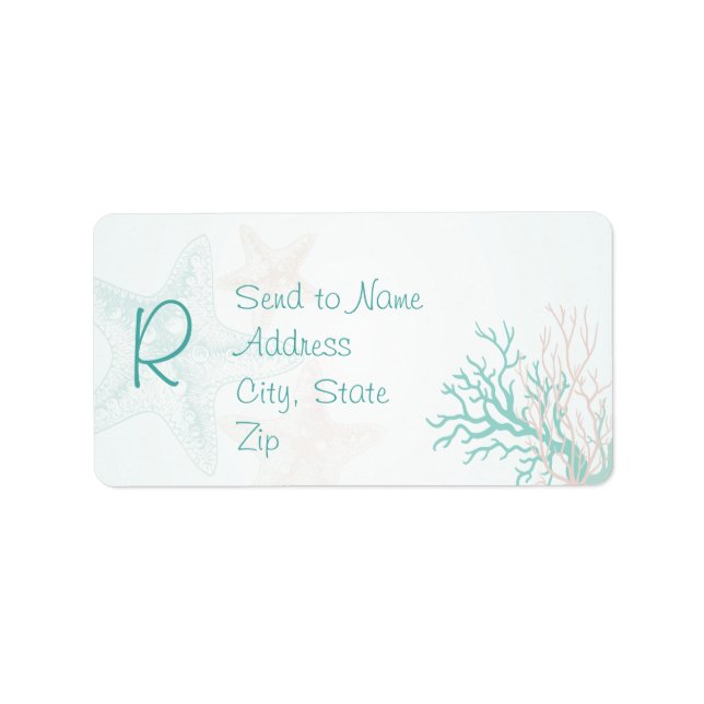 Ocean Breeze Beach Wedding Monogram Adressaufkleber (Vorne)