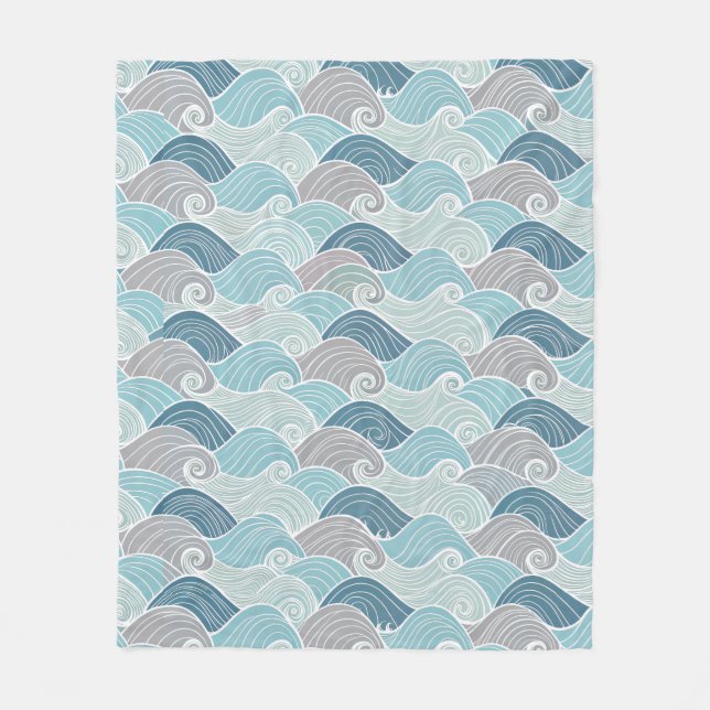 Ocean Breeze Blue & Grey Wave Fleece Throw (Vorderseite)