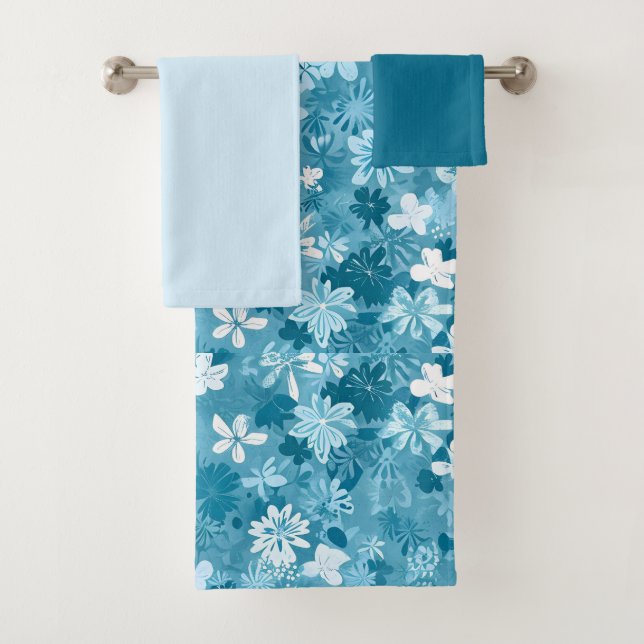Ocean Breeze Floral Turquoise Botanical Badhandtuch Set (Insitu)