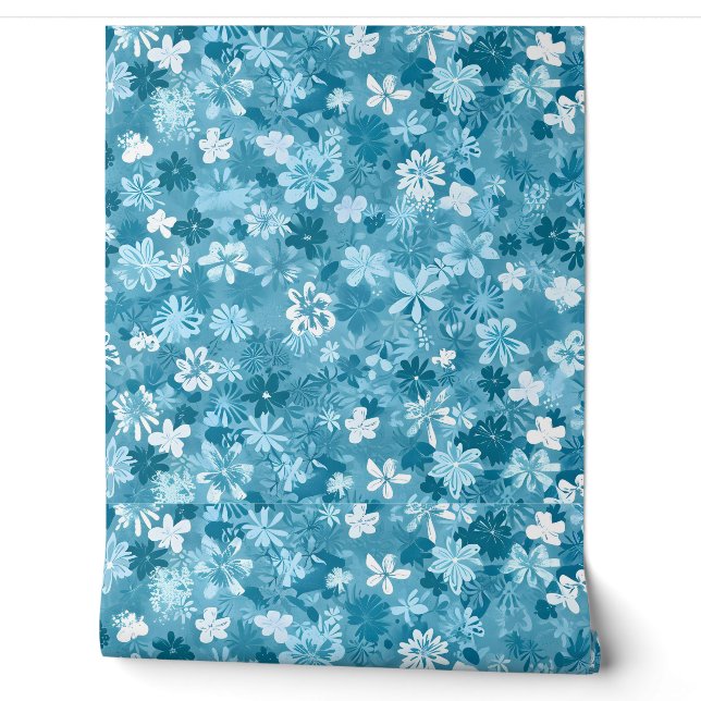 Ocean Breeze Floral Turquoise Botanical Tapete (Abrollen)