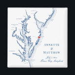 Ocean City Maryland Chesapeake Bay Map Wedding Magnet<br><div class="desc">Schnelle und einfache Bestellung! Diese Magnete von Ocean City und Maryland machen die Hochzeitsfeiern am Strand von Maryland zu einem beliebten Erlebnis für die Hochzeit in Urlaubsort von Ocean City. Bewegen Sie das Herz, indem Sie unter "Anpassen" auf "Bearbeiten mit dem Designwerkzeug" klicken. Mit einer Karte von Chesapeake Bay mit...</div>