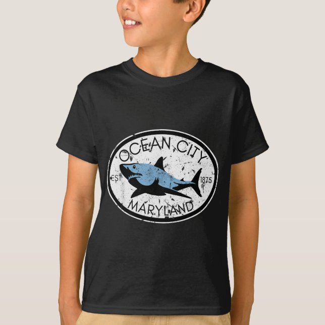 Ocean City Maryland Fishing Shark Fish Beach MD V T-Shirt (Vorderseite)