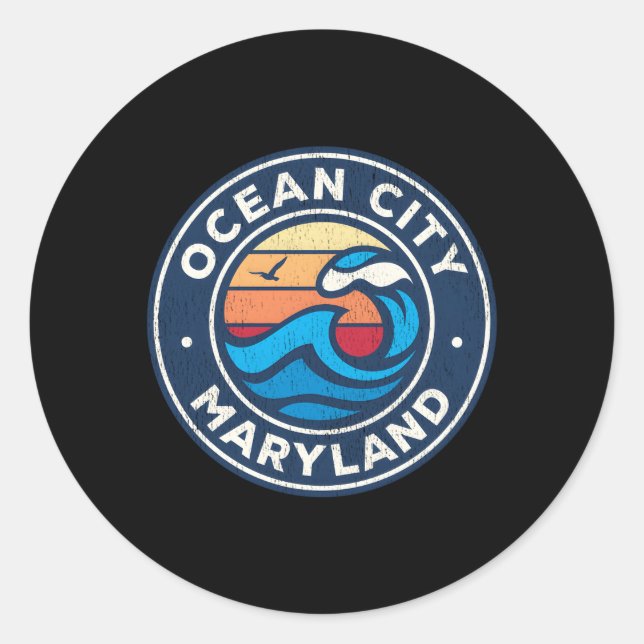 Ocean City Maryland Md Nautical Waves Runder Aufkleber (Vorderseite)