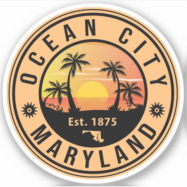 Ocean City Maryland Retro Sunset Souvenirs 60er Aufkleber (Vorderseite)