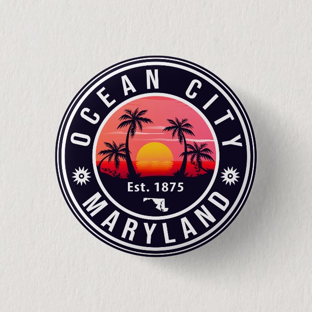 Ocean City Maryland Retro Sunset Souvenirs 60er Button (Vorderseite)