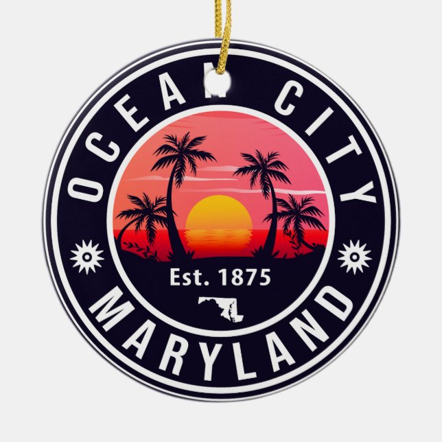 Ocean City Maryland Retro Sunset Souvenirs 60er Keramik Ornament (Vorne)