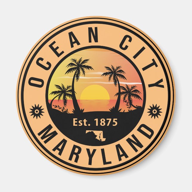 Ocean City Maryland Retro Sunset Souvenirs 60er Magnet (Vorne)