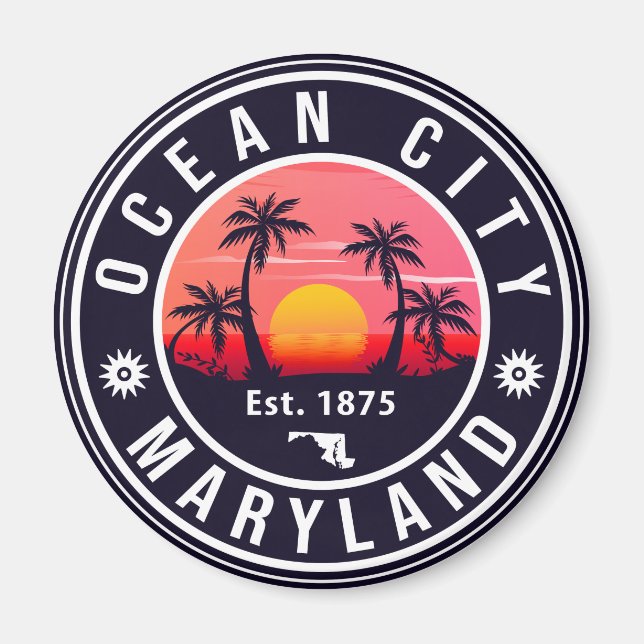 Ocean City Maryland Retro Sunset Souvenirs 60er Magnet (Vorne)