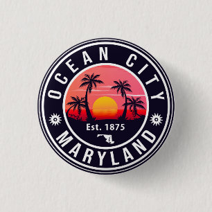 Ocean City Maryland Retro Sunset Souvenirs 60s Button