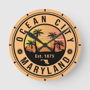 Ocean City Maryland Retro Sunset Souvenirs 60s Runde Wanduhr