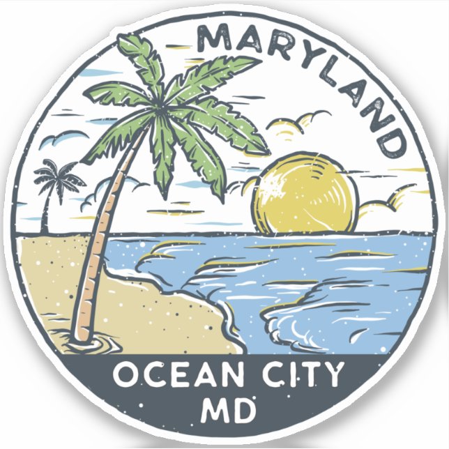 Ocean City Maryland Vintag Aufkleber (Vorderseite)