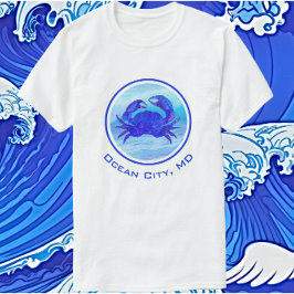 Ocean City, MD Blue Crab and Waves T - Shirt