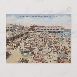 Ocean City NJ Bathing Beach and Boardwalk 1939 Postkarte