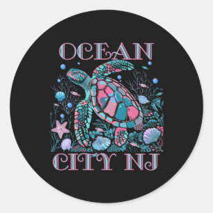 Ocean City Nj Schildkrötenliebhaber Farbige Strand Runder Aufkleber