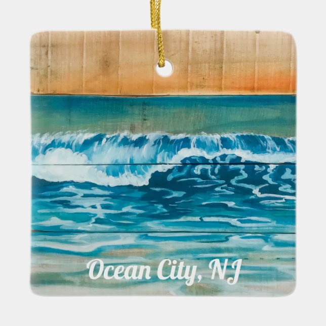 Ocean City, NJ Sunrise Waves Keramikornament (Vorderseite)