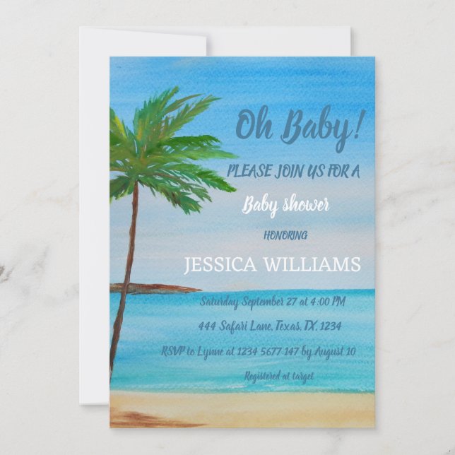 Ocean Coastal Blue Niedlich Watercolor Babydusche Einladung (Vorderseite)