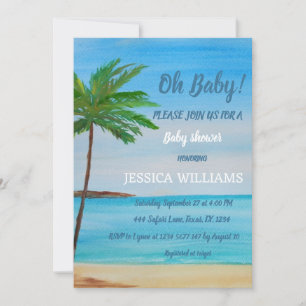 Ocean Coastal Blue Niedlich Watercolor Babydusche Einladung