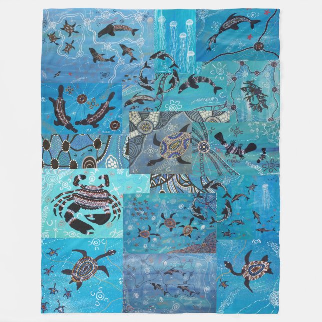 Ocean Collage Aborigine Fleece Blanket (Vorderseite)