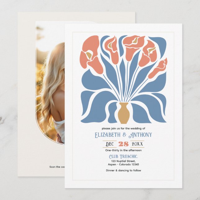 Ocean & Coral Sand Abstract Floral Boho Wedding Einladung (Vorne/Hinten)
