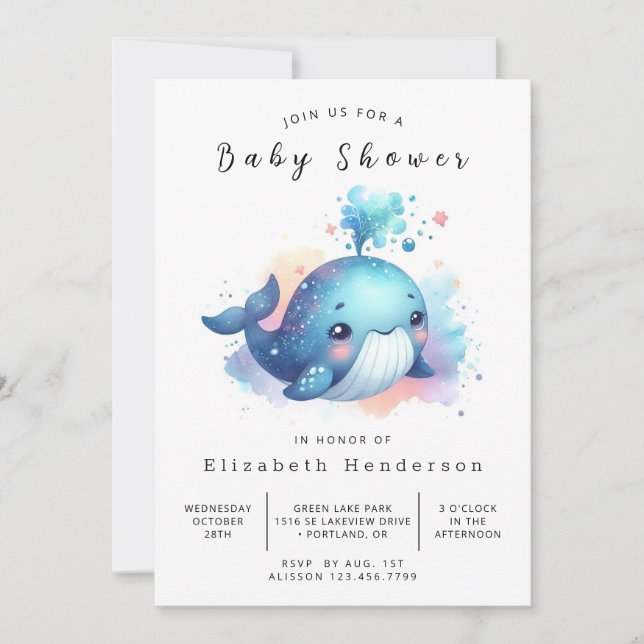 Ocean Custom Whale Baby Dusche Einladung (Vorderseite)