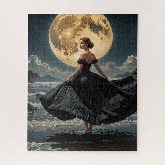 Ocean Dance Under the Moon Woman in Black Dress (Vertikal)