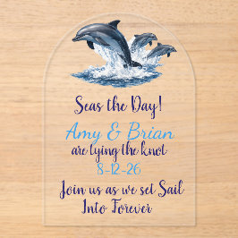 Ocean Dolphin Wedding Invite Seas the Day Acryleinladungen