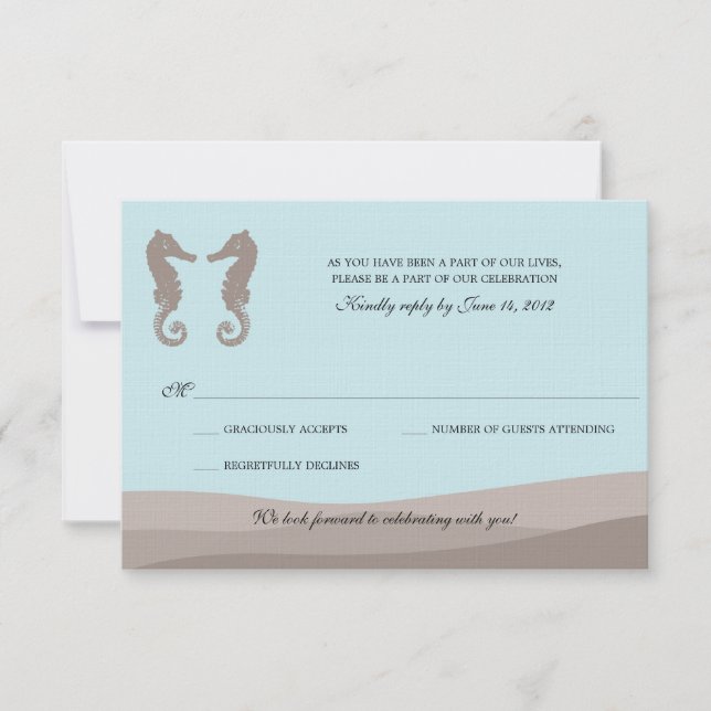 Ocean Double Seepferd Wedding RSVP Karte (Vorderseite)