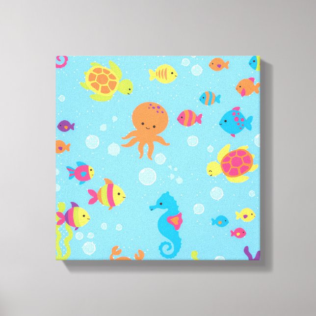Ocean Dreams Turtle and Fish Canvas Print Leinwanddruck (Vorderseite)