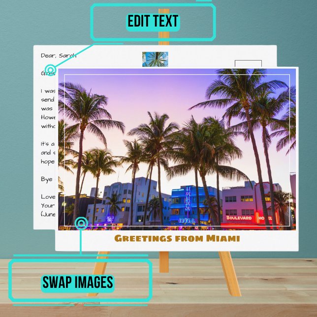 Ocean Drive at Night in Miami Beach Postkarte (Please enjoy our postcard)