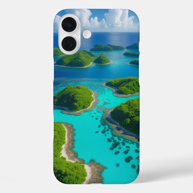 "Ocean Escape: Aerial Island Paradise iPhone 16 Plus Hülle (Rückseite)