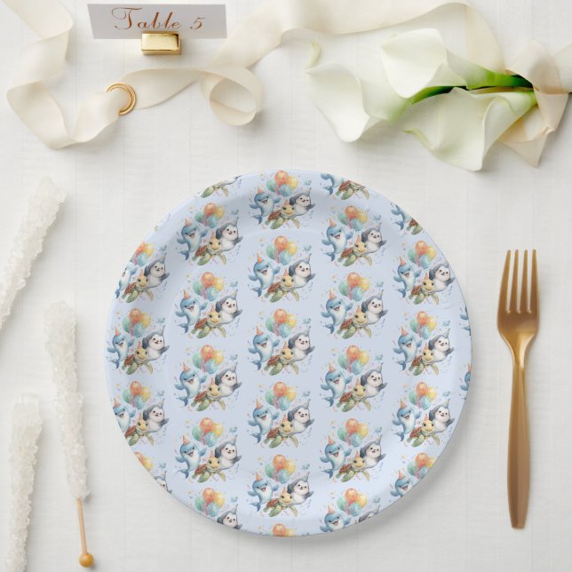 Ocean Friends Birthday Paper Plate Pappteller (Hochzeit)