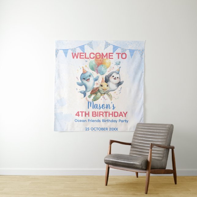 Ocean Friends Birthday Tapestry Wandteppich (Beispiel)