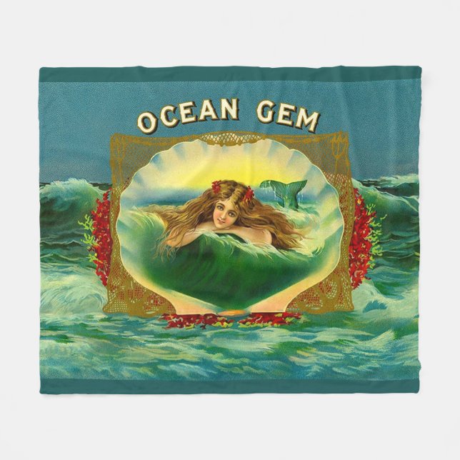 Ocean Gem mermaid Zigarrenlabel Fleecedecke (Vorderseite (Horizontal))