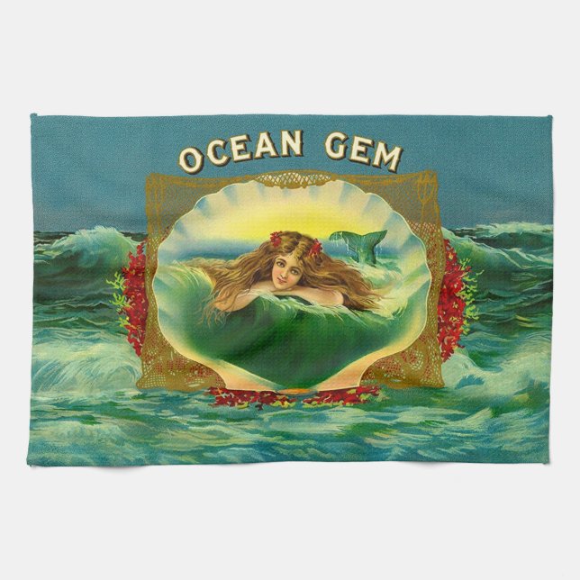 Ocean Gem mermaid Zigarrenlabel Geschirrtuch (Horizontal)