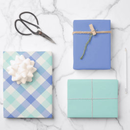 Ocean Gingham Geschenkpapier Set