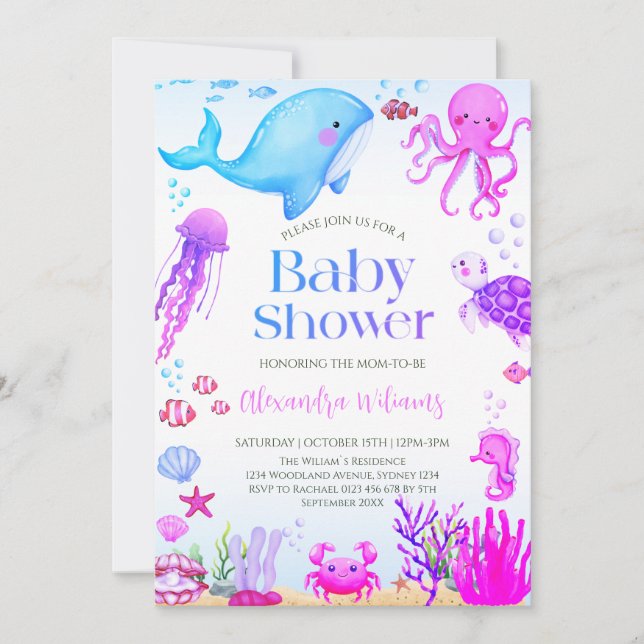 Ocean Girl Baby Shower Einladung (Vorderseite)