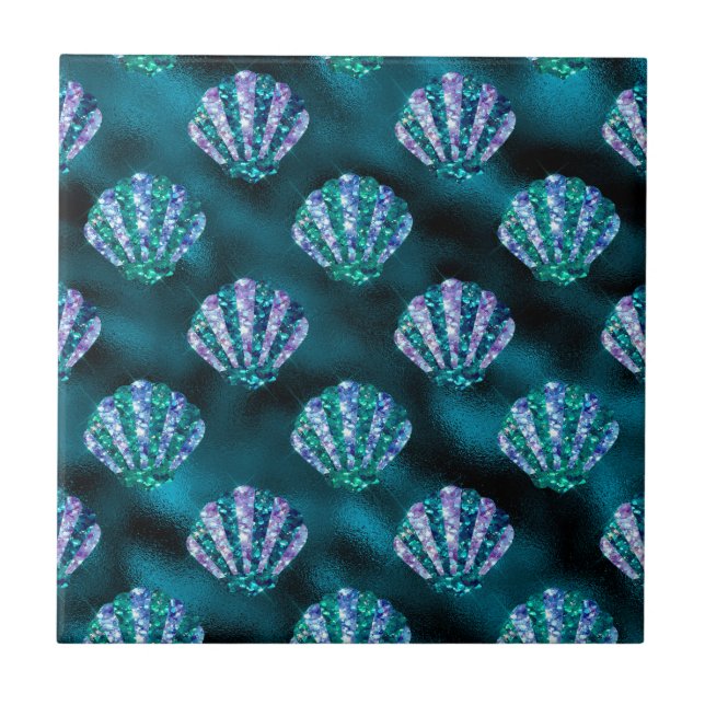 Ocean Glamour Farbiges Austernmuster Fliese (Vorderseite)