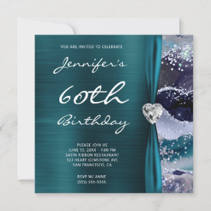 Ocean Glittery Agate Glam Aquamarin Foil 60. Gebur Einladung