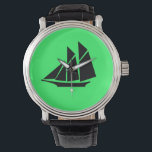 Ocean Glow_Black-on-Green Clipper Ship Armbanduhr<br><div class="desc">Zeig ihnen, wer der große Skipper ist mit unserem Ocean Glow, maritimen Icons, schwarz-grün Clipper Schiff Handrist Armbanduhr. Wenn Sie kreativ sind, können Sie die Größe, Position, Farbe und sogar die Anzahl der Clipper-Schiffe ändern, zusammen mit der Hintergrundfarbe. Klicken Sie einfach auf "Anpassen" und gehen Sie los!</div>